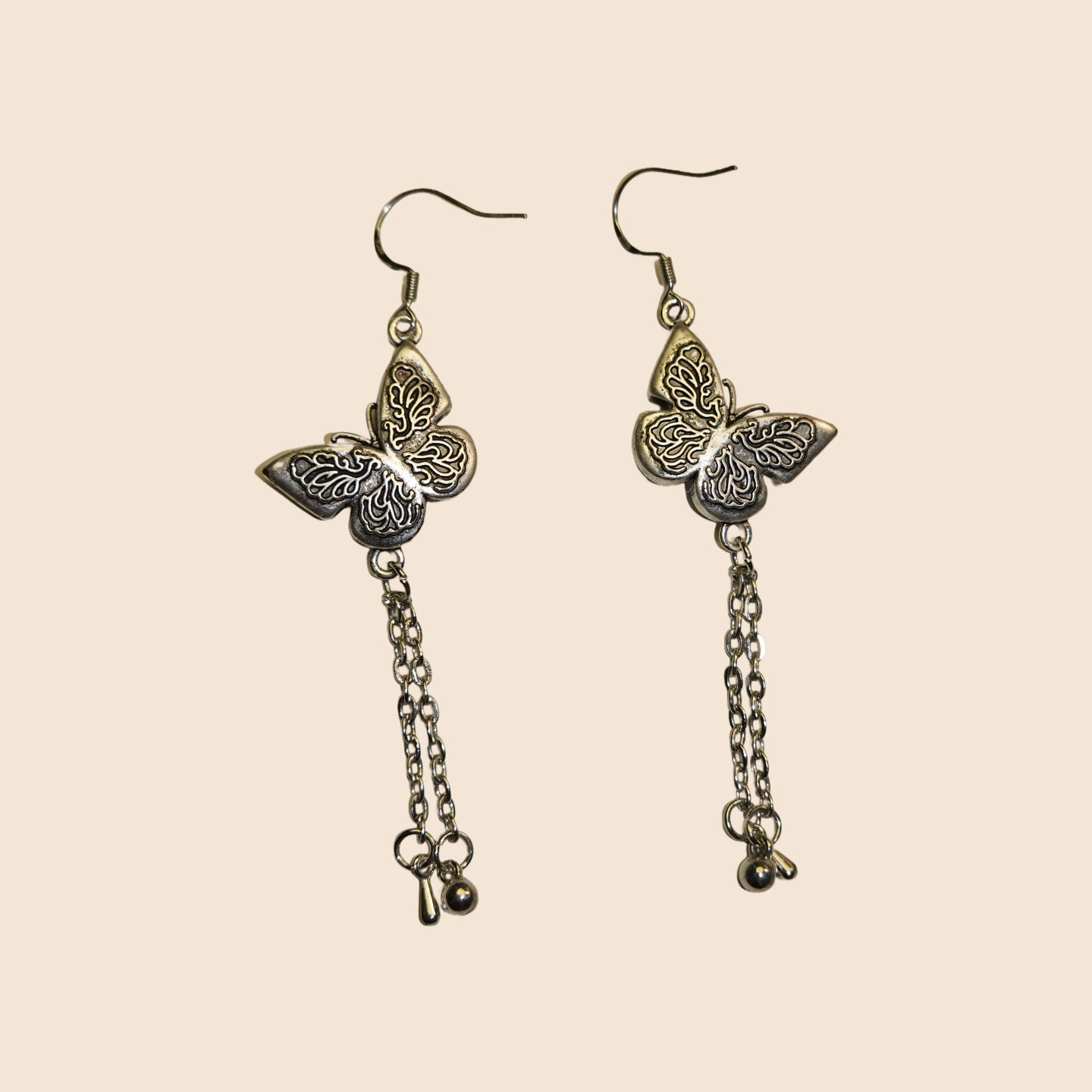 Embroidered Blue Butterfly Silver Earrings