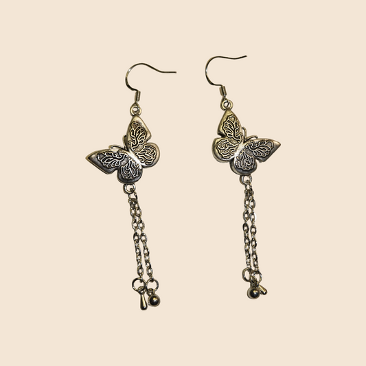 Embroidered Blue Butterfly Silver Earrings